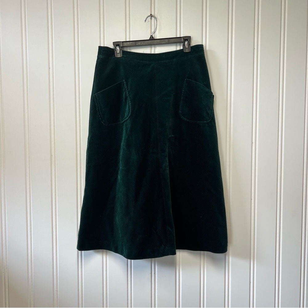 Vintage Herman Geist Emerald Green Corduroy Skirt 15/16 A-Line Midi Pockets